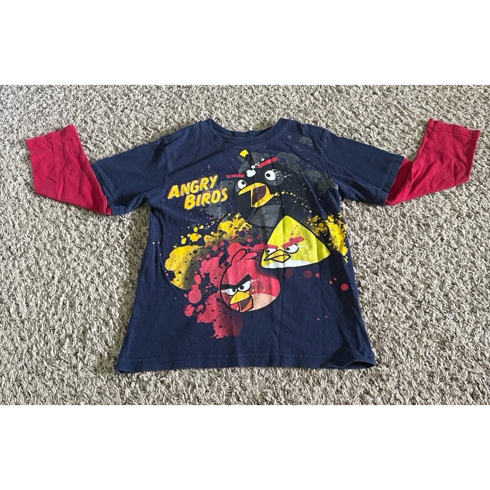 Angry Birds Boys Navy Blue Red Long Sleeve Tee Size 7